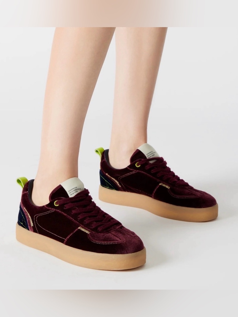 Steve Madden Tucker Burgundy Multi Velvet Flatform Lace-Up Sneakers